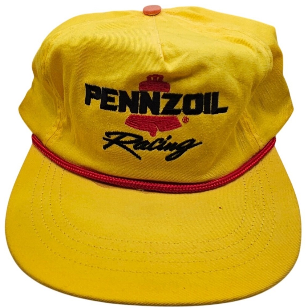 Pennzoil Racing Snapback Hat OS Yellow Rope Brim Embroidered‎ Vintage Cap